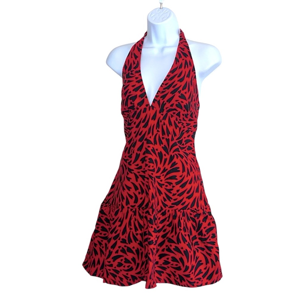 Free People Cecil Halter‎ Mini Dress Red Black Print Size L - Picture 2 of 11